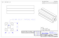 10-3030-0-1000MM MODULAR SOLUTIONS EXTRUDED PROFILE<BR>30MM X 30MM, 6063 T6, CUT TO THE LENGTH OF 1000 MM